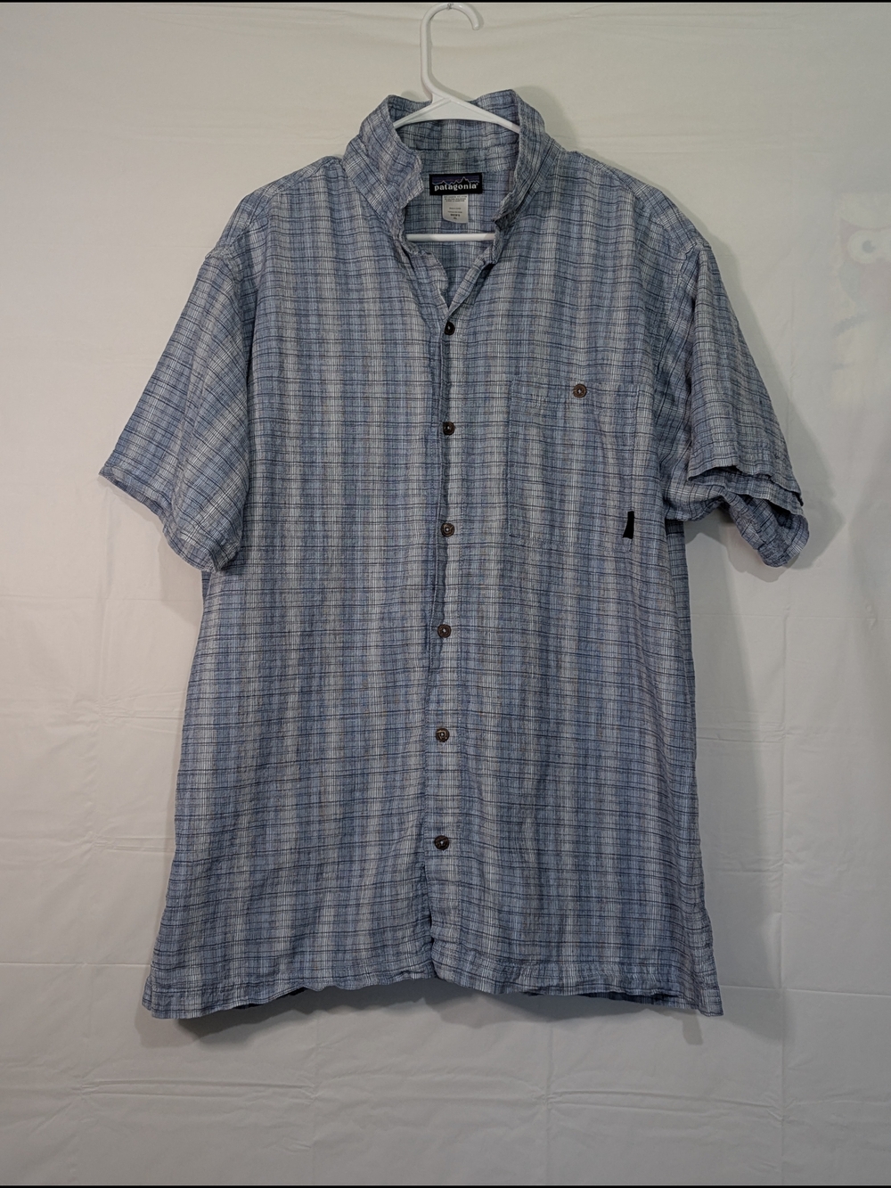 Patagonia Men's XL Hemp Organic Cotton Blue Plaid Short Sleeve Button Shirt